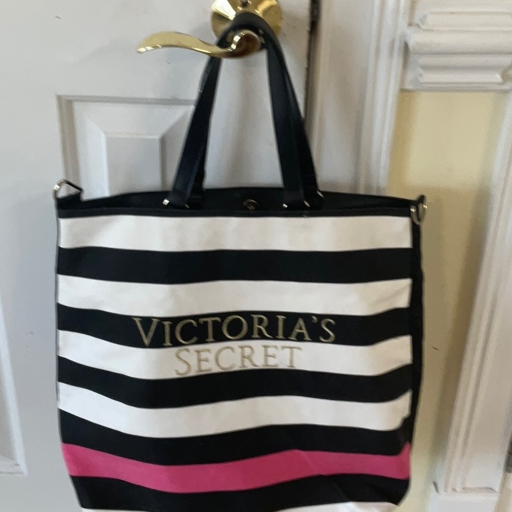 Victoria's Secret Black and White Striped Tote Bag - Picture 5 of 7
